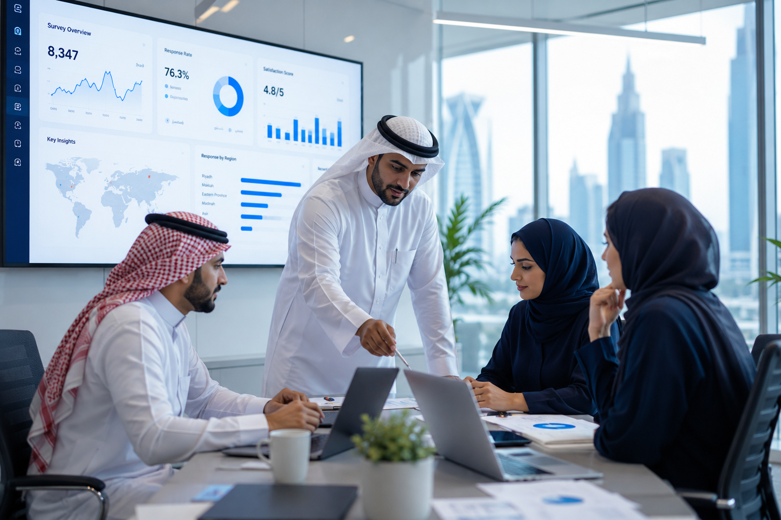 Alkhatout enterprise team reviewing customized survey analytics